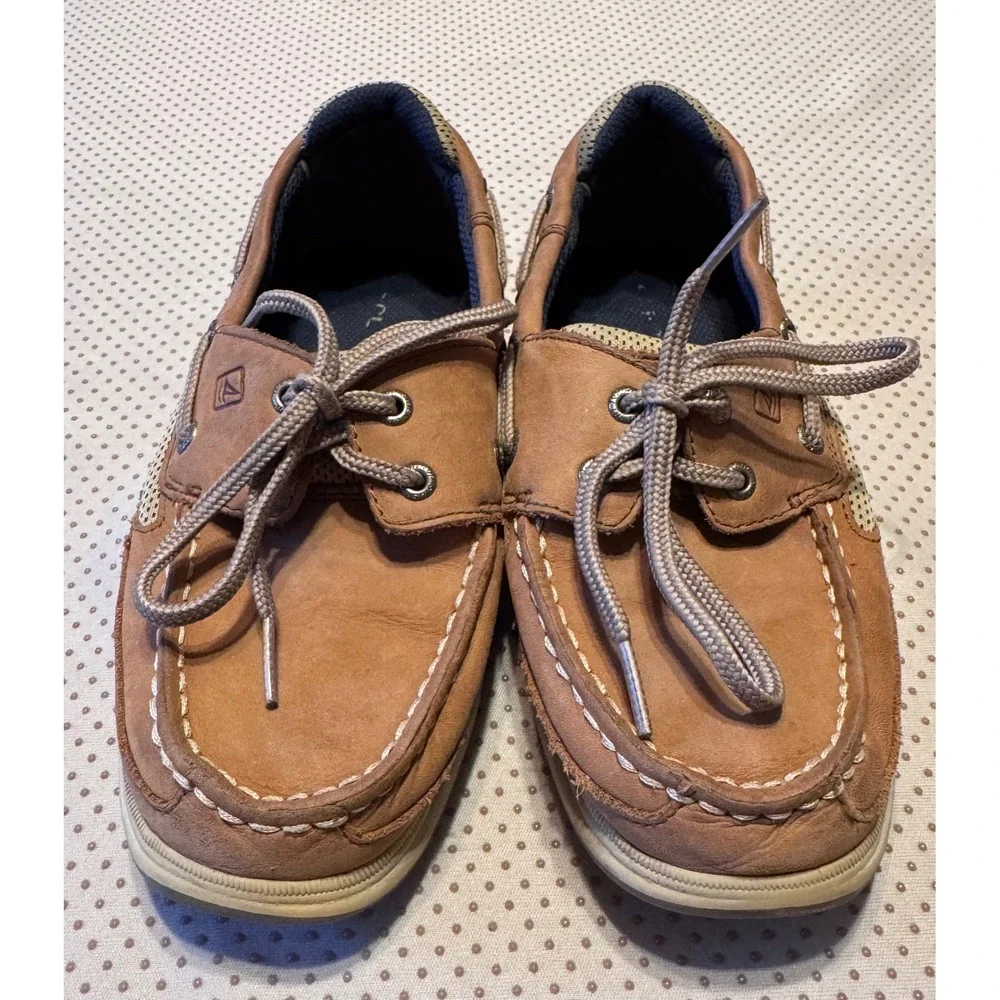 Sperry Top-Sider Kids Billfish Tan Leather Mesh Boat Shoes Loafers Size 2.5M